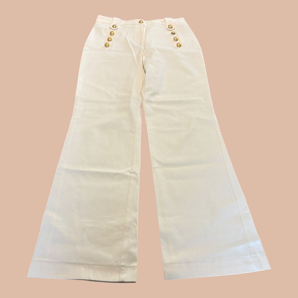 Vintage Iris Setlakwe Sailor Pants Womens 6 White Stretch Wide Leg Golden Button